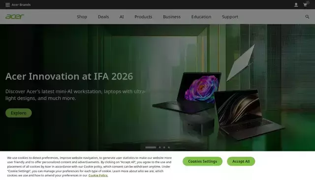 acer.com homepage screenshot
