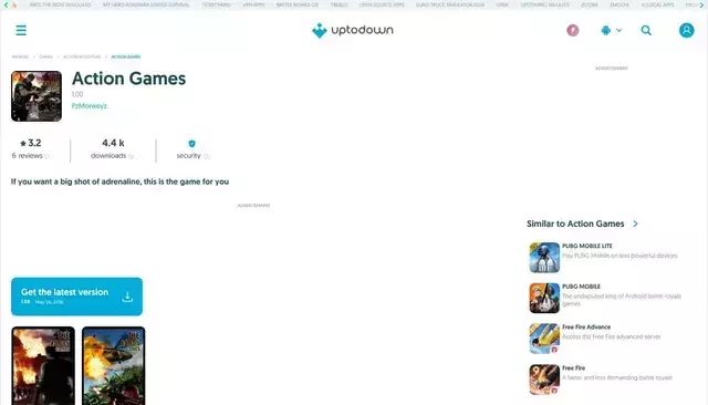 action-games.en.uptodown.com homepage screenshot