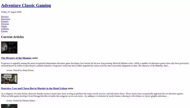 adventureclassicgaming.com homepage screenshot