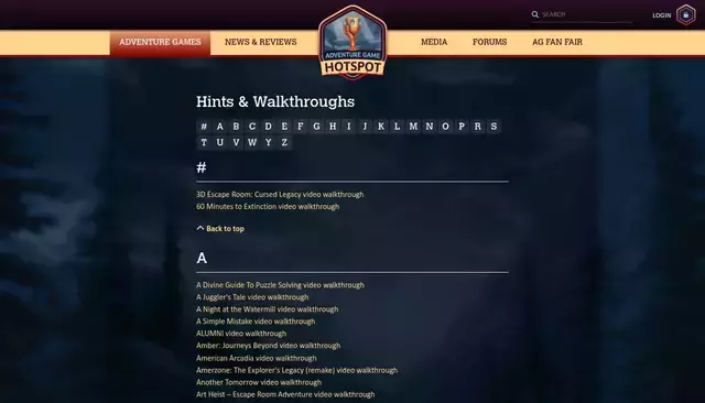 adventuregamehotspot.com homepage screenshot