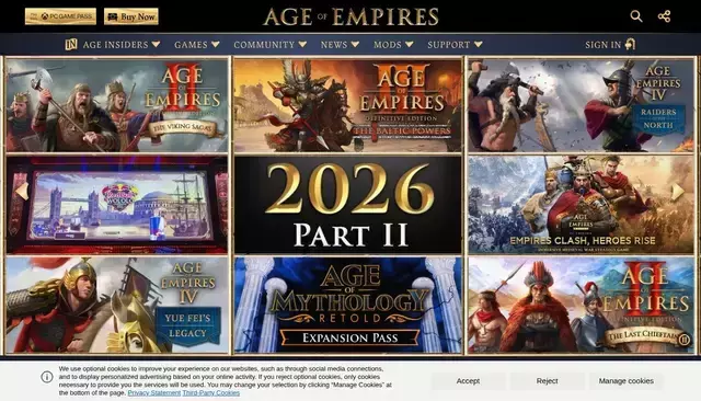 ageofempires.com homepage screenshot
