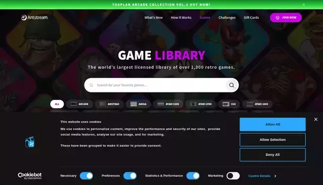antstream.com homepage screenshot