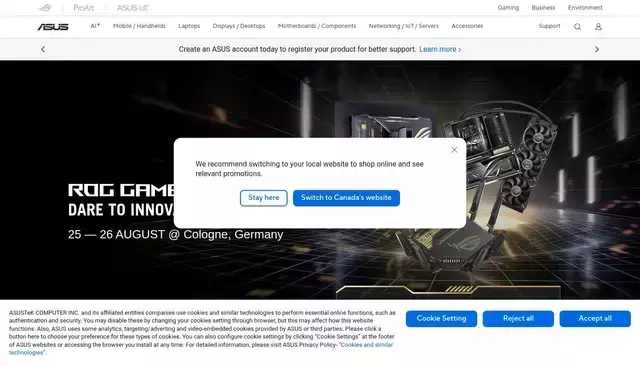 asus.com homepage screenshot