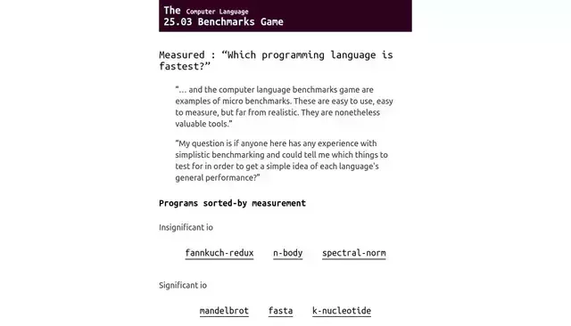 benchmarksgame-team.pages.debian.net homepage screenshot
