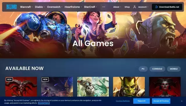 blizzard.com homepage screenshot