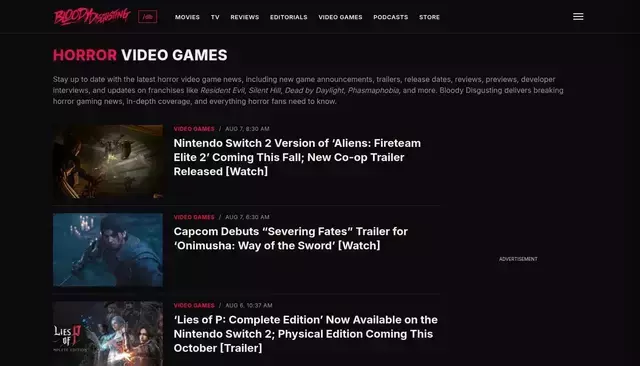 bloody-disgusting.com homepage screenshot
