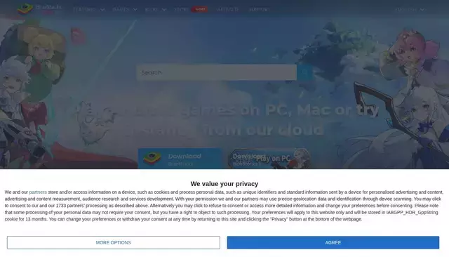 bluestacks.com homepage screenshot