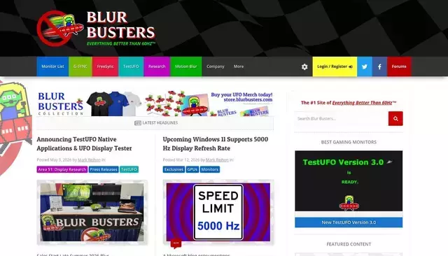 blurbusters.com homepage screenshot