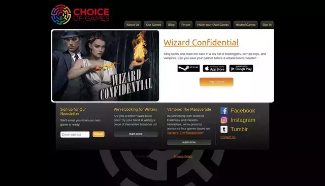choiceofgames.com homepage screenshot