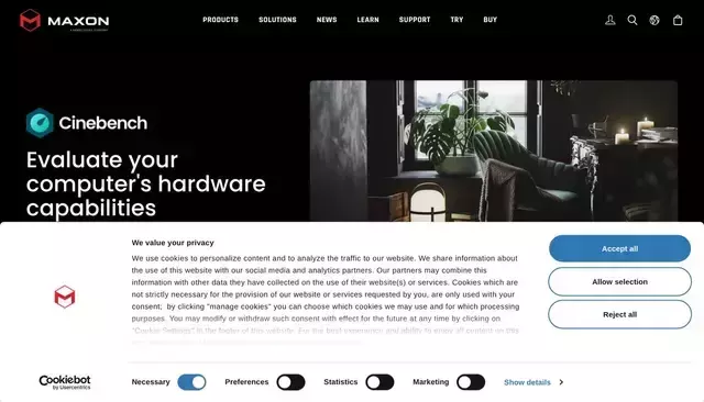 cinebench.com homepage screenshot