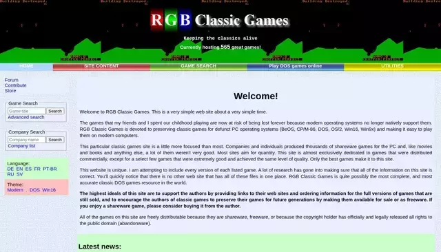 classicdosgames.com homepage screenshot