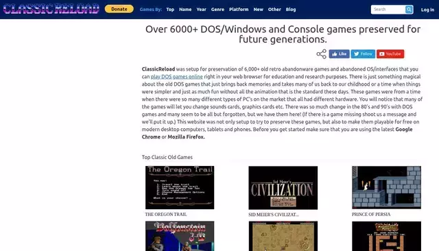 classicreload.com homepage screenshot