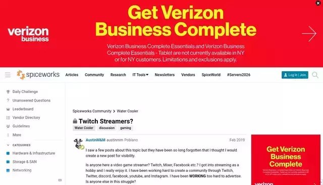 community.spiceworks.com homepage screenshot