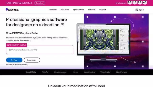 corel.com homepage screenshot