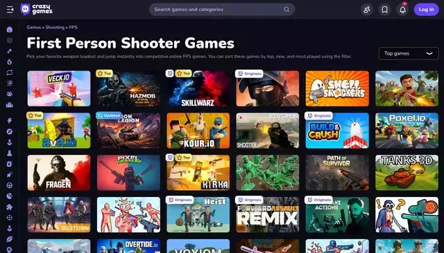 crazygames.com homepage screenshot