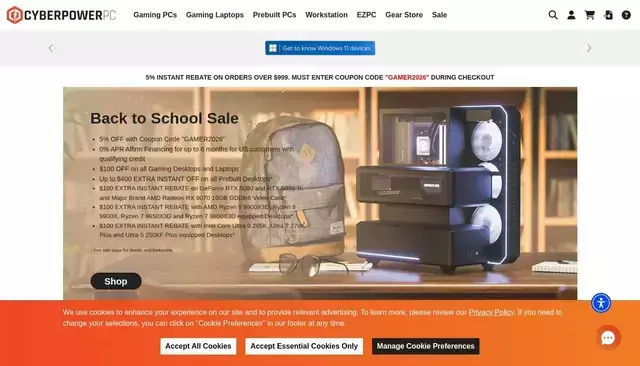 cyberpowerpc.com homepage screenshot