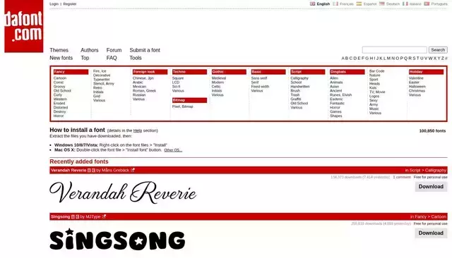 dafont.com homepage screenshot