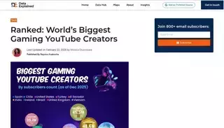 Data Explained Ranked: World's Biggest Gaming YouTube Creators - Data Explained