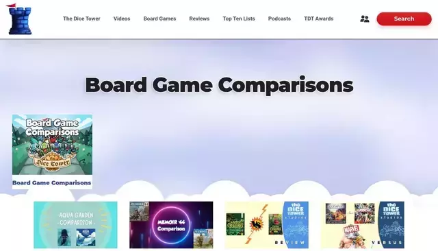 dicetower.com homepage screenshot