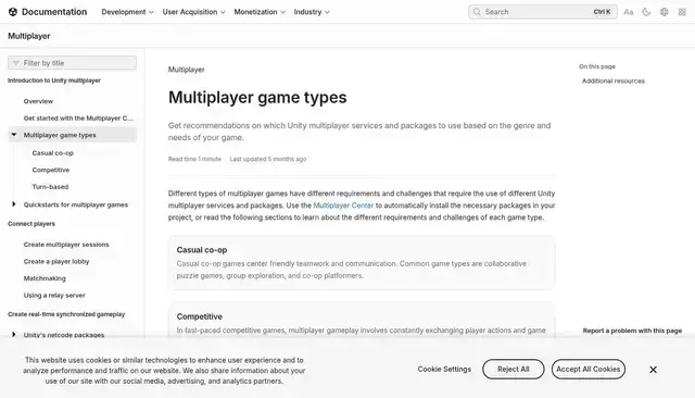 docs.unity.com homepage screenshot