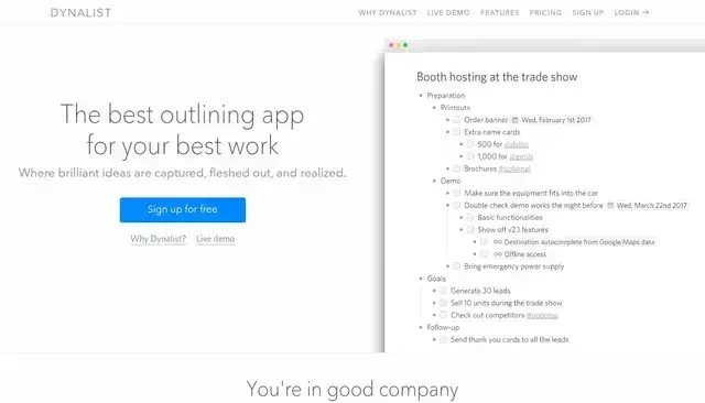 dynalist.io homepage screenshot
