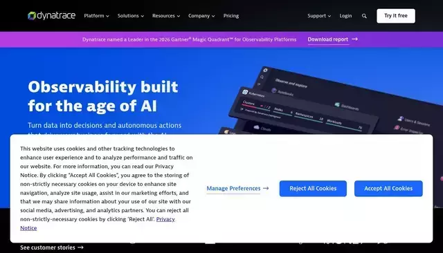 dynatrace.com homepage screenshot