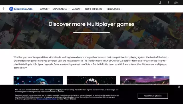 ea.com homepage screenshot
