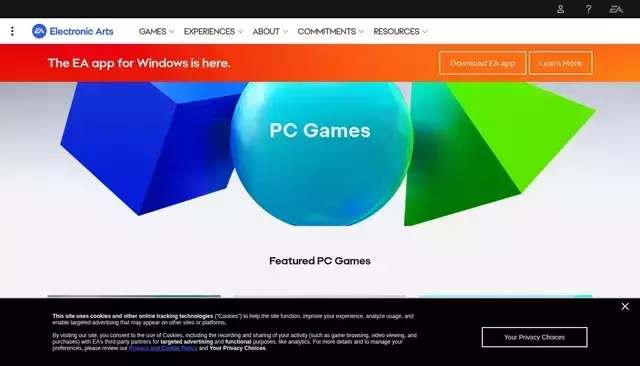 ea.com homepage screenshot