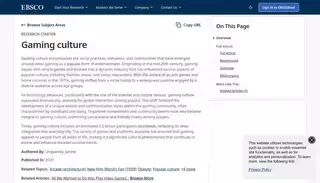 Ebsco Gaming culture | Social Sciences and Humanities | Research Starters | EBSCO Research