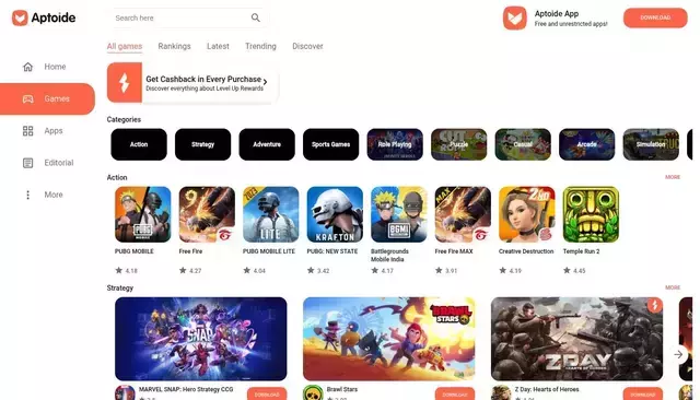 en.aptoide.com homepage screenshot