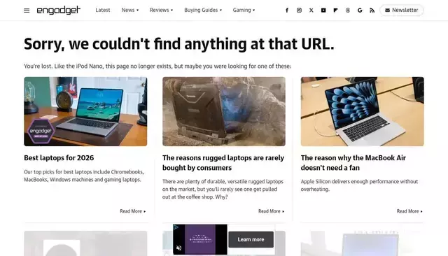 engadget.com homepage screenshot