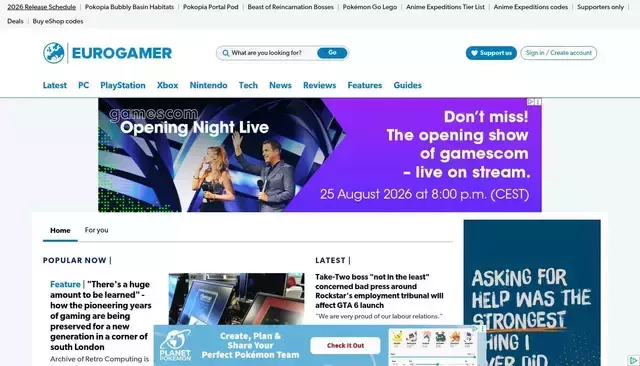 eurogamer.net homepage screenshot