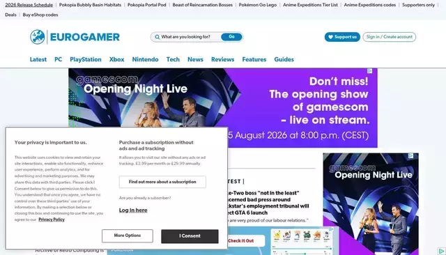 eurogamer.net homepage screenshot