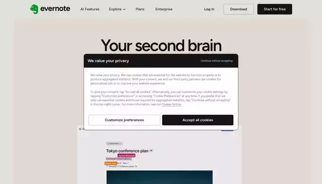 evernote.com homepage screenshot