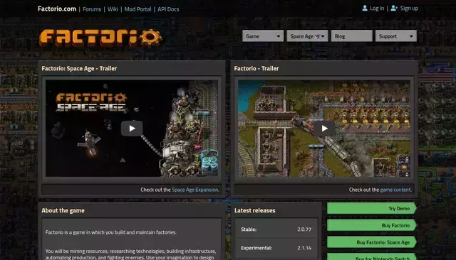 factorio.com homepage screenshot