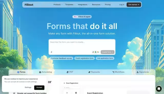 fillout.com homepage screenshot