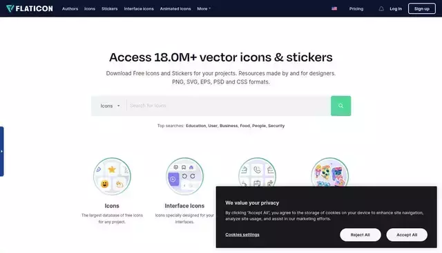 flaticon.com homepage screenshot