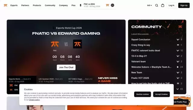 fnatic.com homepage screenshot