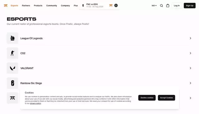 fnatic.com homepage screenshot