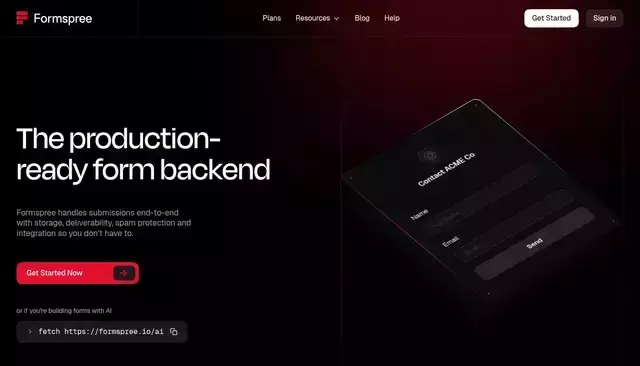 formspree.io homepage screenshot