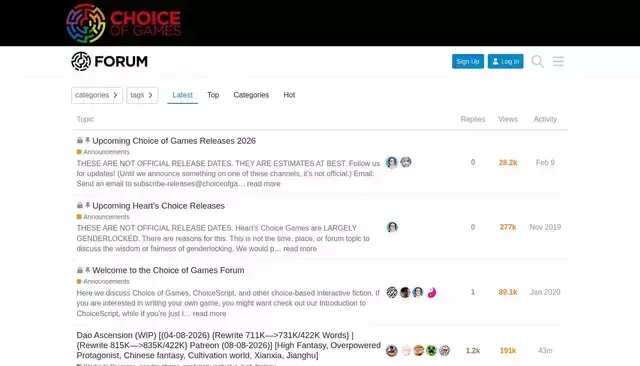 forum.choiceofgames.com homepage screenshot