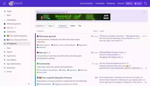 forum.gdevelop.io homepage screenshot