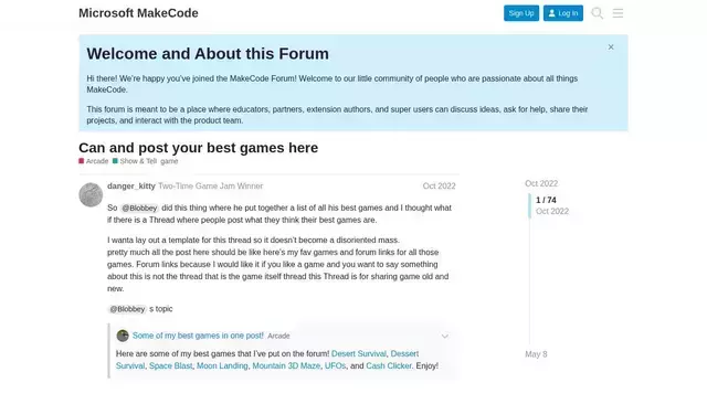 forum.makecode.com homepage screenshot