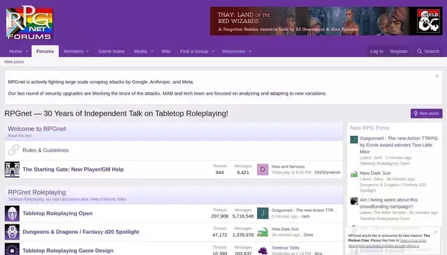 forum.rpg.net homepage screenshot