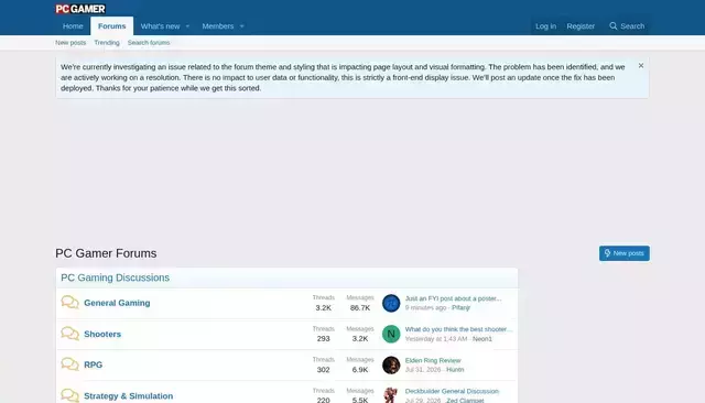 forums.pcgamer.com homepage screenshot