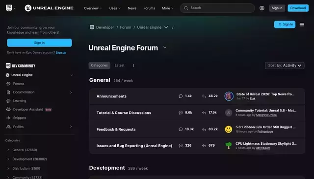 forums.unrealengine.com homepage screenshot