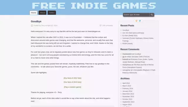freeindiegam.es homepage screenshot