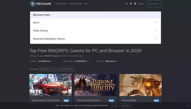 freetogame.com homepage screenshot