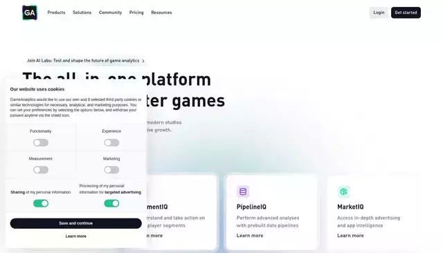 gameanalytics.com homepage screenshot