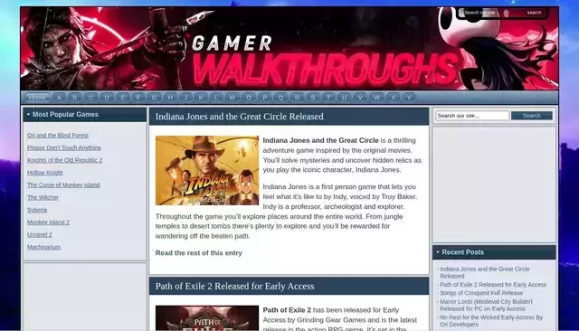 gamerwalkthroughs.com homepage screenshot
